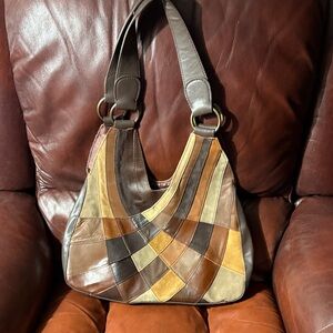Vintage Boho Patchwork Leather Hobo Bag.